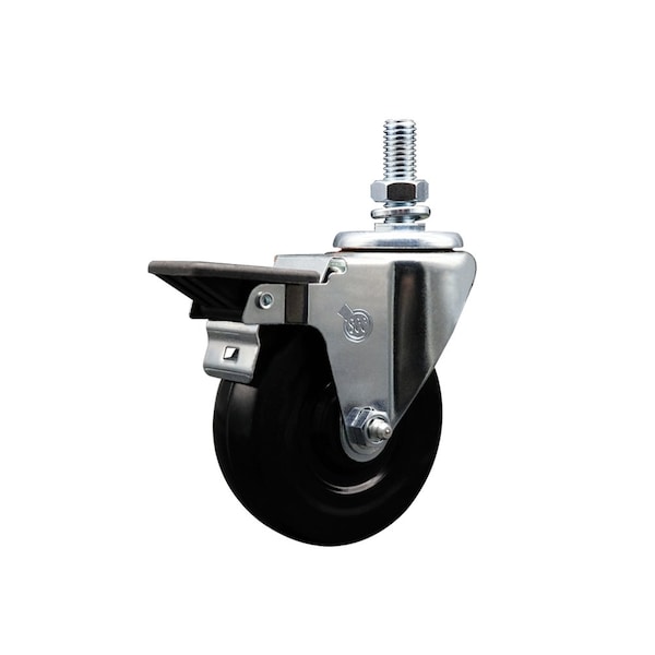 4 Inch Hard Rubber 10 MM Threaded Stem Caster with Brake